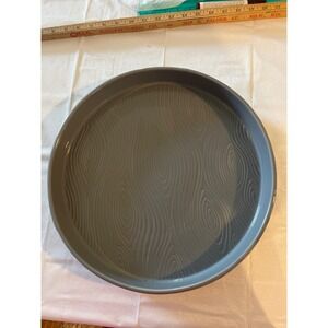 Temp-tations by Tara Woodland Gray Round Serving Tray Wood Grain 13.5" Stoneware